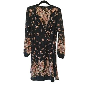 Anthropologie See You Monday Blue Floral Boho Dress Size XL Waist Wrap Dress